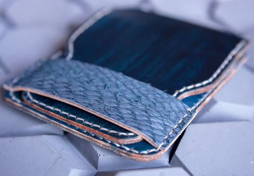 Leather Card Holder - Wallet with Fish Leather