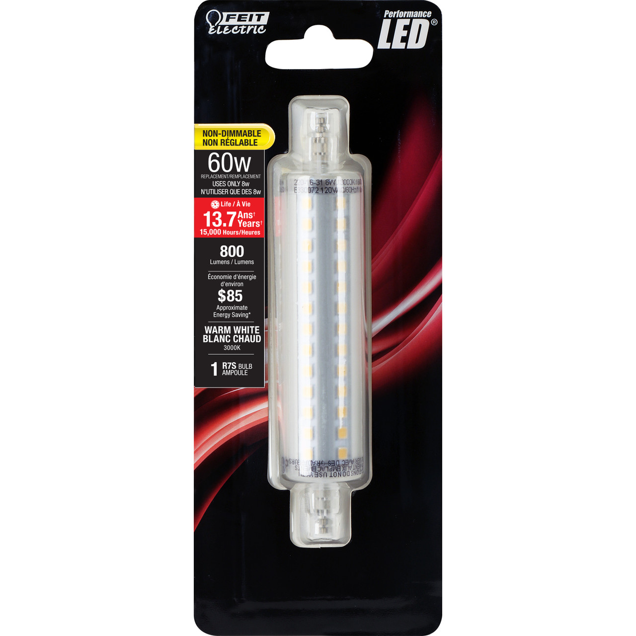 Feit Electric BPJ118/LED LED R7S, 60W Equiv., 800 Lumen, 118mm,  Double-Ended T3, Halogen Replacement