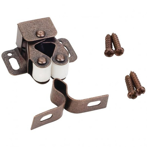 RC01-DBAC-R - Double Roller Catch with Strike and Screws Dark Brushed Antique Copper - Hardware Resources