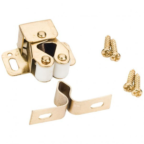 RC01-PB-R - Double Roller Catch with Strike and Screws Polished Brass - Hardware Resources