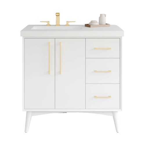 VKITDAS36WHRER - 36" Dashwood Vanity Kit Left Offset White Right Extension Rollout Drawers - Jeffrey Alexander