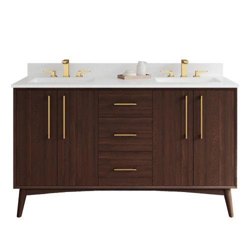 VKITDAS60DWWQR - 60-inch Double Bowl Vanity Cabinet Kit White Quartz - Jeffrey Alexander