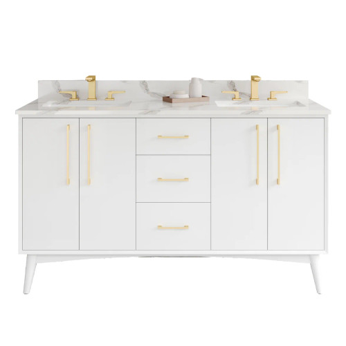 VKITDAS60WHCQR - 60 Inch Bathroom Vanity Cabinet White Quartz - Jeffrey Alexander
