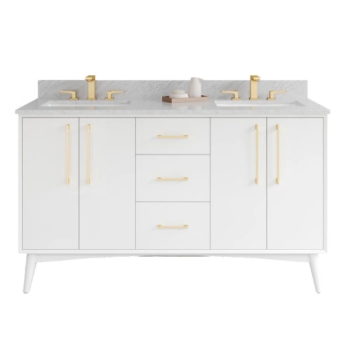 VKITDAS60WHWCR - 60" Dashwood Double Bowl Vanity White No Top - Jeffrey Alexander