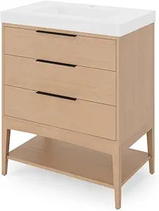 VNLEGWD30NO - 30" No Wiggle Powered Vanity Organizer Pullout UV Coated Light Wood - Jeffrey Alexander
