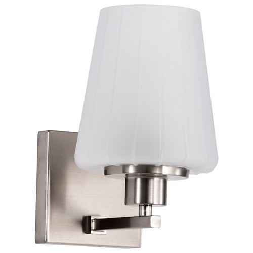 60-8221 - 1-Light Vanity 60W Candelabra Brushed Nickel Etched White Glass - Satco/Nuvo