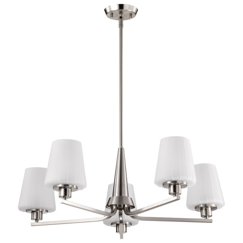 60-8225 - 5-Light Chandelier 30in Brushed Nickel Etched White Glass 60W Max - Satco/Nuvo