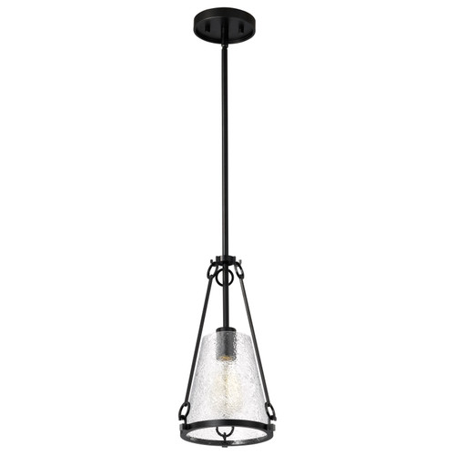 60-8255 - Valentine 8" Mini Pendant Light Black Hammered Glass - Nuvo Lighting