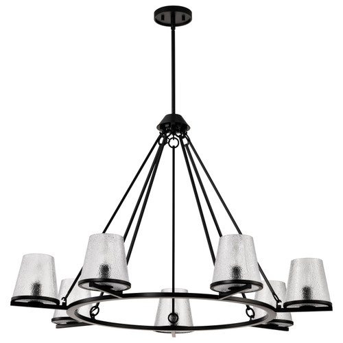 60-8259 - Valentine 7-Light Chandelier 40in Diameter 60W E12 Candelabra Black Finish Hammered Glass - Satco/Nuvo