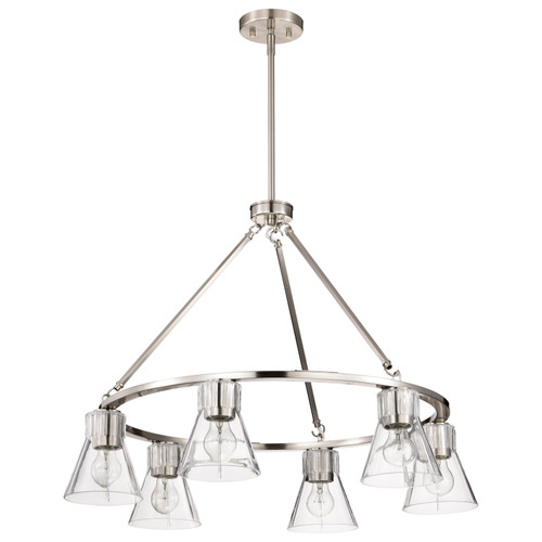 60-8335 - Gianna 6 Light Chandelier 30" Brushed Nickel Clear Glass - Satco/Nuvo