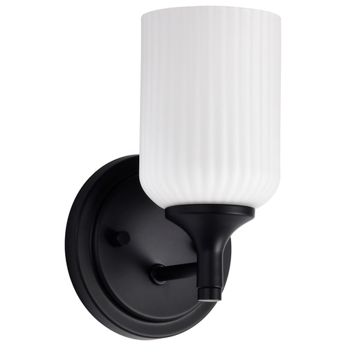 60-8641 - Solara 1-Light Wall Sconce 100W Max Matte Black Frosted Ribbed Glass Damp Rated - Satco/Nuvo