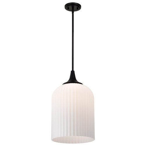 60-8646 - Solara Pendant Matte Black Finish Frosted Ribbed Glass - Satco/Nuvo
