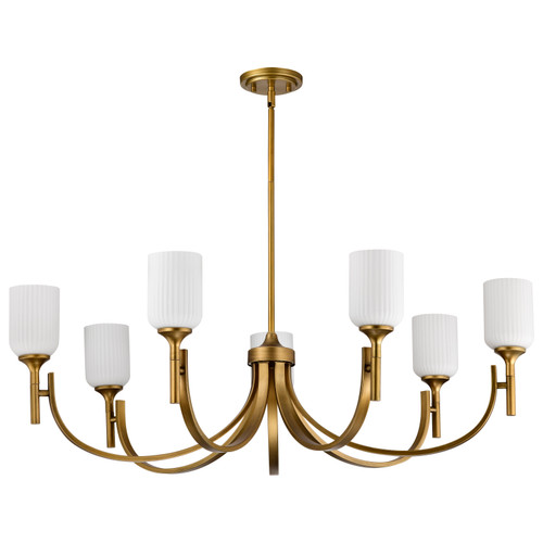 60-8671 - 7-Light Chandelier 40in Diameter 60W Max Natural Brass Frosted Ribbed Glass - Satco/Nuvo