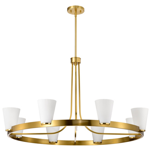 60-8729 - 8-Light Chandelier 40in Wide 22in H Burnished Brass Ribbed White Glass - Satco/Nuvo