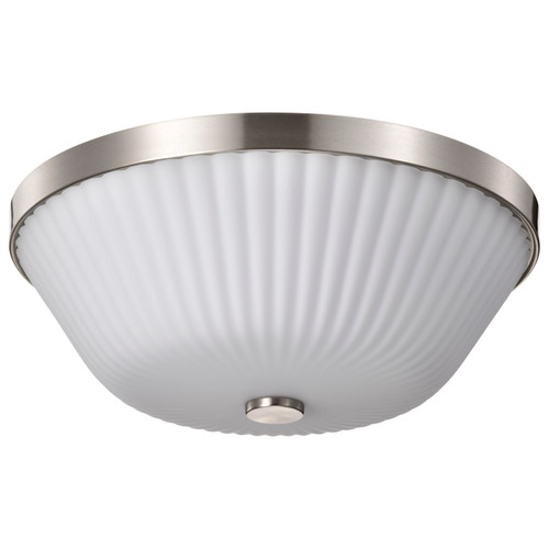 60-8735 - 3-Light Flush Mount 60W Max E26 Brushed Nickel Ribbed White Glass - Satco/Nuvo