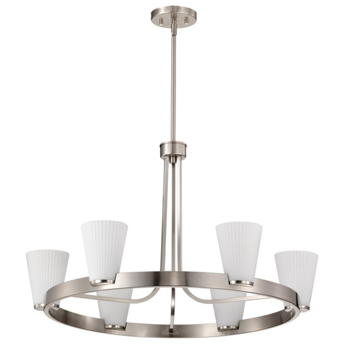 60-8736 - 6-Light Chandelier 60W Max E26 Brushed Nickel Ribbed White Glass - Satco/Nuvo