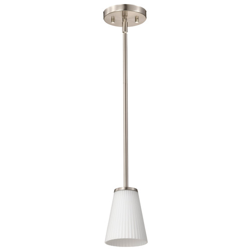 60-8737 - Royale Mini Pendant 100W Max Medium Base Brushed Nickel Ribbed White Glass - Satco/Nuvo