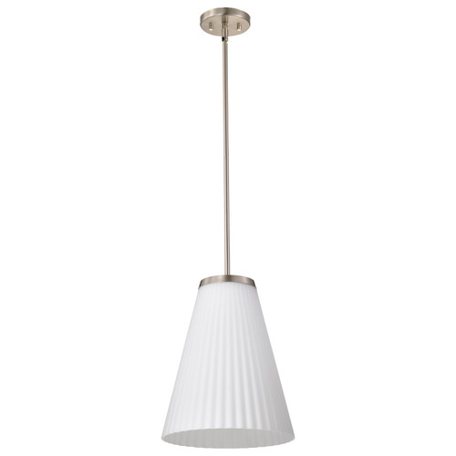 60-8738 - Royale Large Pendant Brushed Nickel Finish Ribbed White Glass 1-Light - Satco/Nuvo