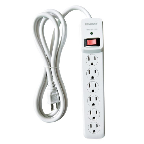 41446 - 6-Outlet Surge Protector Strip 680 Joules 1800W 6ft Cord White - Southwire Woods