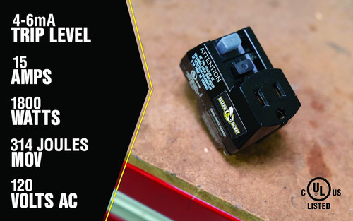 2762 - 120V 15A Plug-In GFCI Adapter 4-6mA Trip - Southwire