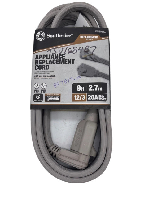3537SW8809 - 12/3 SPT-3 9 ft. 20 Amp NEMA 6-20P/R Air Conditioner Power Cord - Southwire