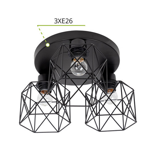 ASD ATTIC NOVA-CL-3E26R-BK - 3-Light E26 Ceiling Light Black - ASD Lighting
