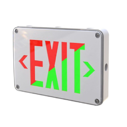 EMG-WLEX-WH-RG - Wet Cold-Location LED Exit Sign Red/Green, White Housing - Halco