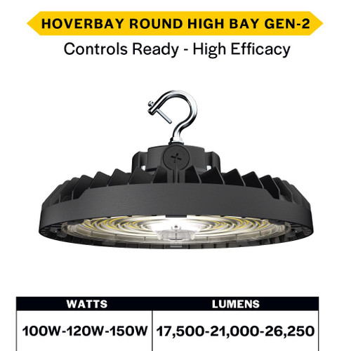 HRHB-2-LS-CS-U-HE-BL - HoverBay Gen 2 Round Highbay 100W Lumen & CCT Select - Halco