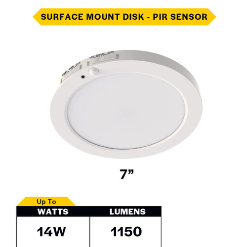 DSK-7-CS-120V-PIR - 7in 14W LED Surface Mount Disk Selectable CCT PIR - Halco
