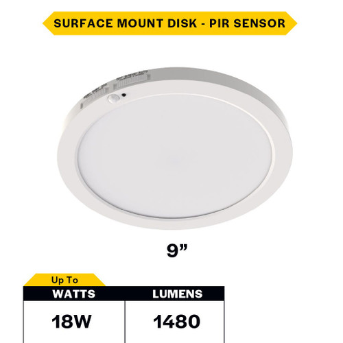 DSK-9-CS-120V-PIR - 9in 18W LED Surface Mount Disk Selectable CCT PIR - Halco