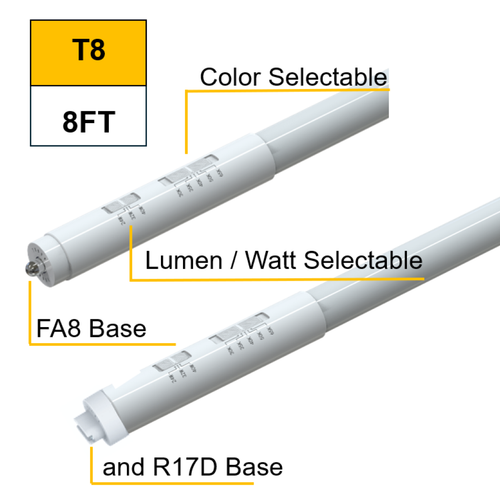 96T8-40S-8CS-DE-BYP3-LED - 8ft LED T8 40W Color & Lumen Selectable - Halco