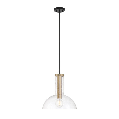 D283M-14P-MB - Nova 14" 1-Light Pendant Matte Black Clear Seedy Glass - Designers Fountain
