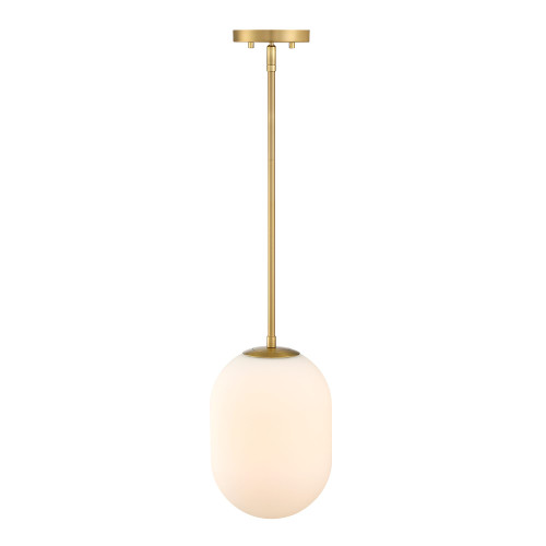 D324M-8P-BG - Noor 8.5" 1-Light Pendant Brushed Gold Etched Opal Glass - Designers Fountain