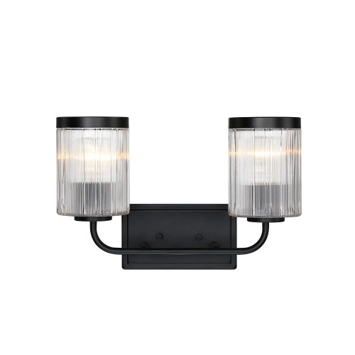 D335M-2B-MB - Aspen 16" 2-Light Vanity Matte Black Clear Ribbed Glass - Designers Fountain