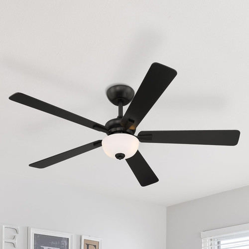 FR-DIN52B30-MB - 52" Dines Indoor Ceiling Fan 3000K Frosted Glass Matte Black w/ Remote - Designers Fountain