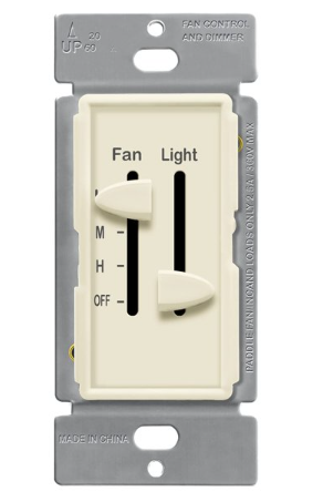 17001-F3-LA - 3-Speed Fan Control with LED Dimmer Slider 300W 120V Light Almond - Enerlites