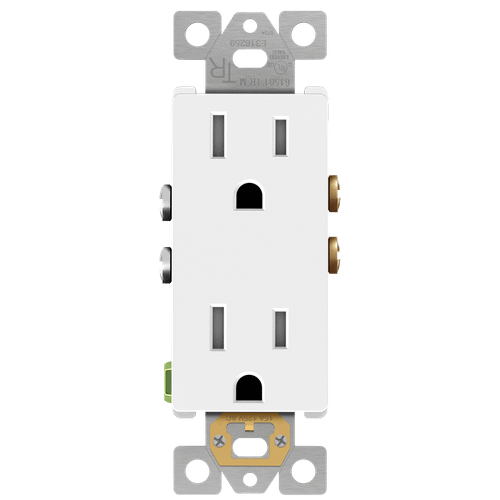 61501-TR-MW - 15A Decorator TR Duplex Receptacle Matte White 125V - Enerlites