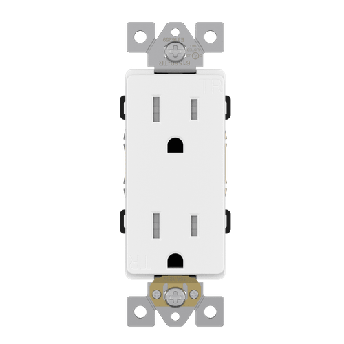 61560-TR-W - 15A 125V Tamper Resistant Decorator Receptacle White - Enerlites