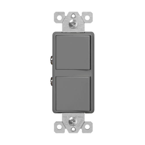 62835-GY - Dual Rocker 3-Way Decorator Switch 15A 120-277V Gray - Enerlites