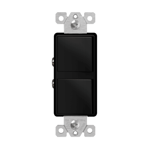 62835-BK - Dual Rocker 3-Way Decorator Light Switch 15A 120-277V Black - Enerlites