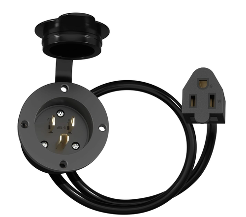 66205-BK - 22" Flanged Inlet Extension Cord 20A 125V Black - Enerlites