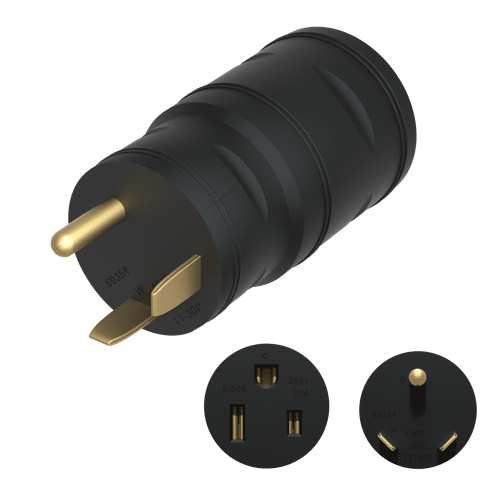 69354-BK - NEMA TT-30P to 6-50R 30A 125V Compact EV Adapter Black - Enerlites