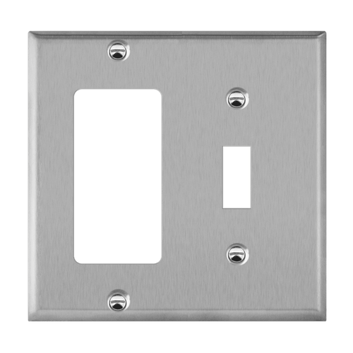 771131M - Mid-Size 2-Gang Toggle Decorator Stainless Steel Wall Plate - Enerlites