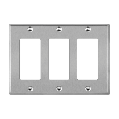 7733M - Mid-Size 3-Gang Decorator/GFCI Stainless Steel Wall Plate - Enerlites
