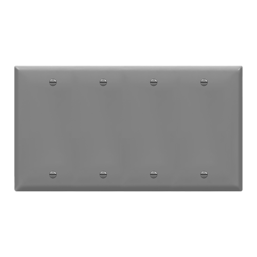 8804-GY - 4-Gang Blank Standard Wall Plate Gray Thermoplastic - Enerlites