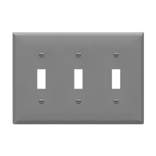 8813-GY - 3-Gang Toggle Wall Plate Standard Size Gray Thermoplastic - Enerlites