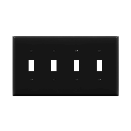 8814M-BK - Mid-Size 4-Gang Toggle Wall Plate Black Polycarbonate - Enerlites