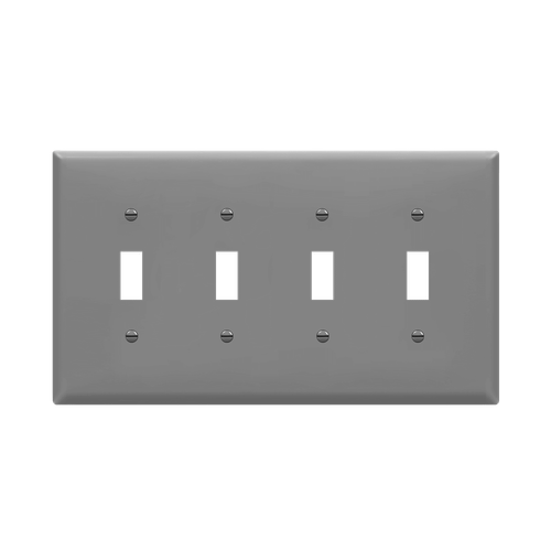 8814M-GY - Mid-Size 4-Gang Toggle Wall Plate Gray Polycarbonate - Enerlites