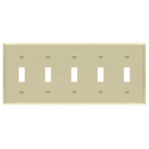 8815M-I - Mid-Size 5-Gang Toggle Wall Plate Ivory Thermoplastic - Enerlites