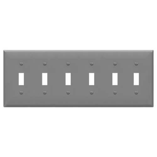 8816-GY - 6-Gang Standard Toggle Wall Plate Gray - Enerlites